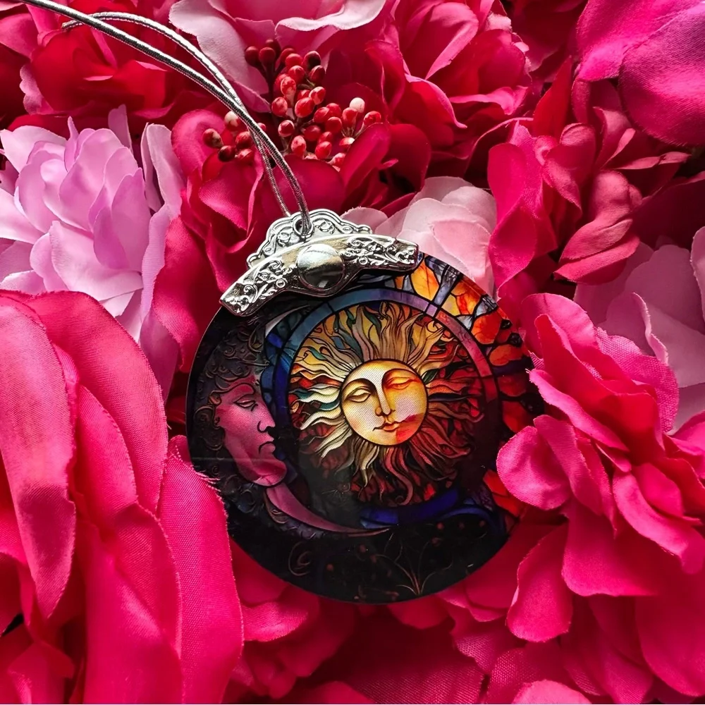 Stained Glass Hanging Sun + Moon Ornament - Picture 4 of 5